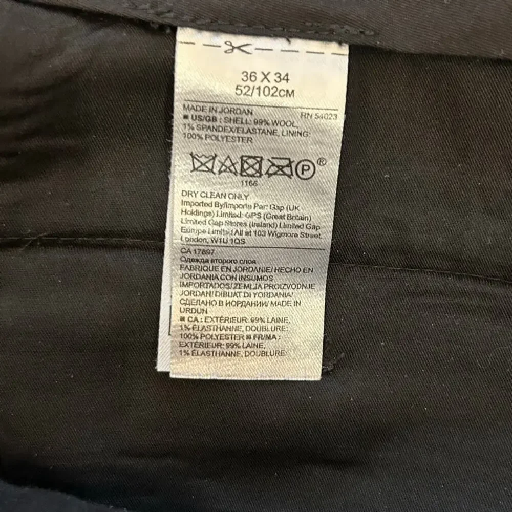 Banana Republic Men's Wool Dress Pants Charcoal Slim Fit 36 x 34 Marzotto Fabric